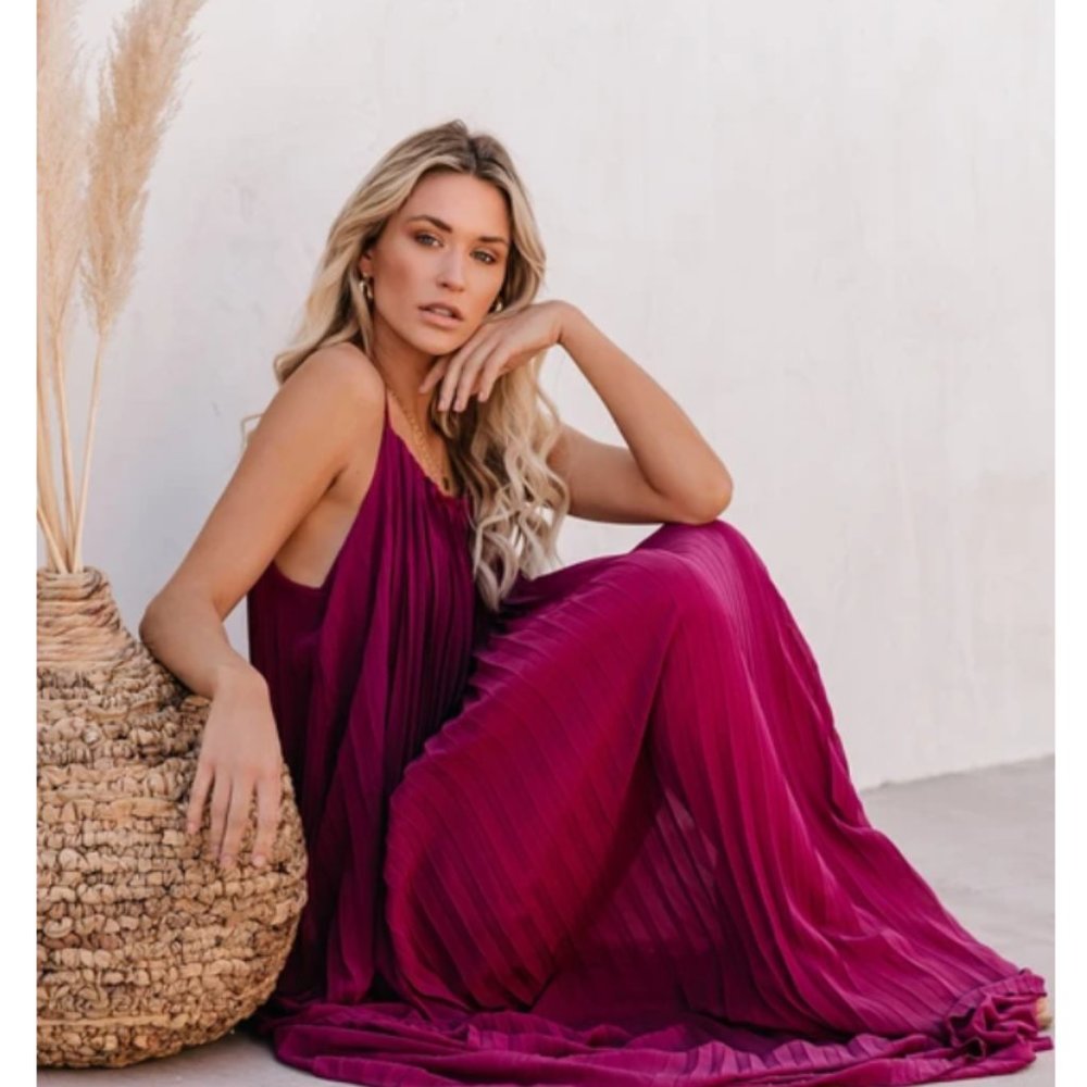 CORRINE Pleated Maxi Dress